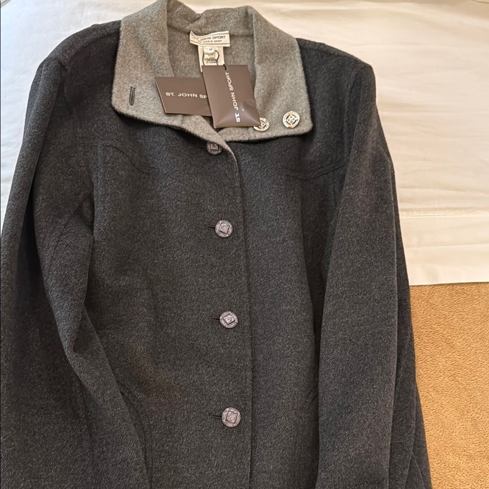 St. John Gray Blazer Structured Wool Blend